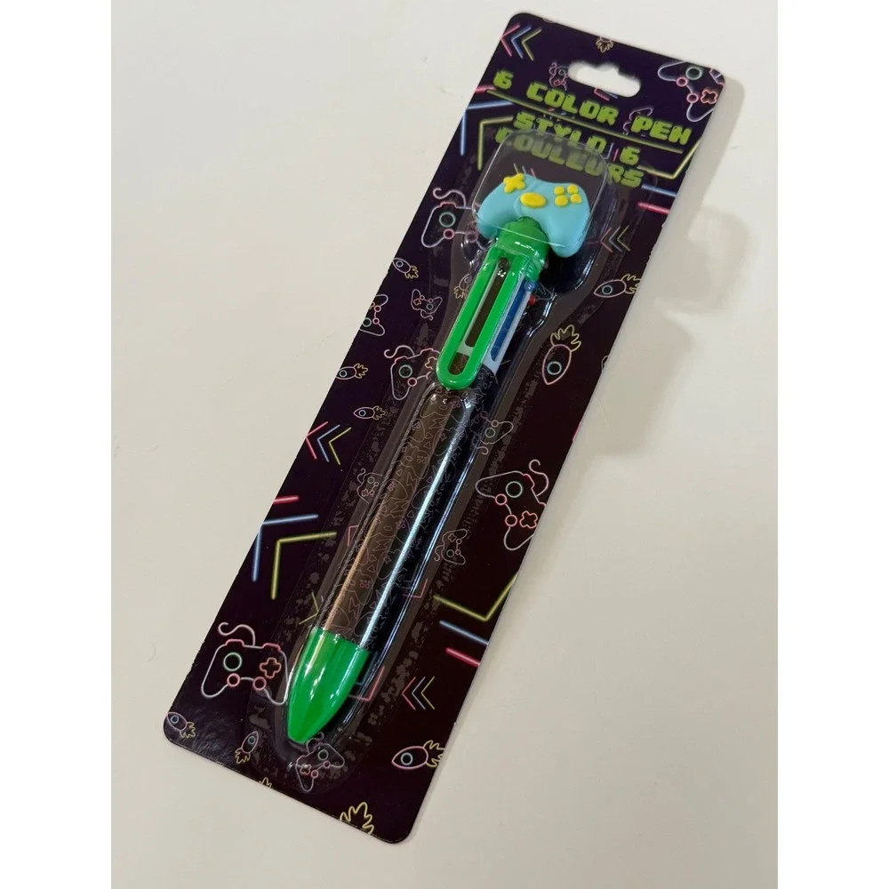 Gamer Video Game Controller 6 Color Retractable Ballpoint Pen Multi Ink Neon